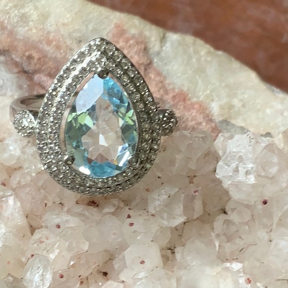 SKY BLUE TOPAZ & CUBIC ZIRCONIA 925 STERLING SILVER RING, SIZE 6.5 - Picture 6 of 8